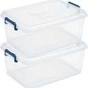 Tribello Plastic Storage Bins with Lids, Clear Stackable Storage Containers - 16 Qt - 2 Pack