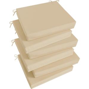 Basic Beyond Outdoor Chair Cushions Set of 6, Square Corner Outdoor Cushions for Patio Furniture, Water Resistant Patio Chair Cushions with 2 Ties, 18.5x16x3, Beige
