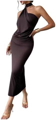 SOLY HUX Women's Sleeveless Bodycon Dress One Shoulder Backless Ruched Cocktail Party Evening Long Dresses Medium