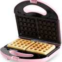 GreenLife Electric Waffle Sandwich Maker, Toaster, Panini Press with Healthy Ceramic Nonstick Plates, Perfect for Tuna Melts, Crispy Rice, Grilled Cheese, LED Indicator Light, PFAS-Free, Pink