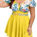 Arolina Women's Plus Size Tankini Swimsuits Swim Dress Mesh Bathing Suits Two Piece Ruffle V Neck Swimwear with Swim Shorts 22W