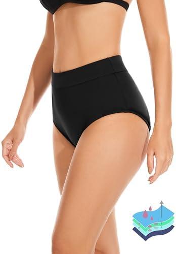 OVRUNS Period Swimwear Leakproof Bikini Brief Bottoms Waterproof Menstrual Swim Bottoms for Teens, Girls, Women L