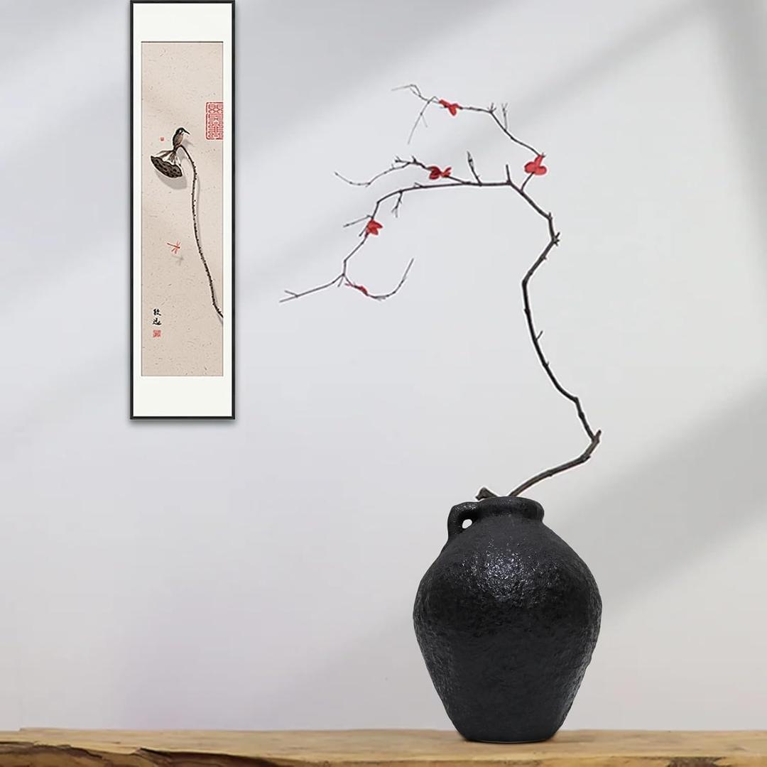 Antique Black Handmade 7.16'' Ceramic Vase, Decorative Pottery Vases Home Decor, Kitchen, Living Room, Bedroom Decor