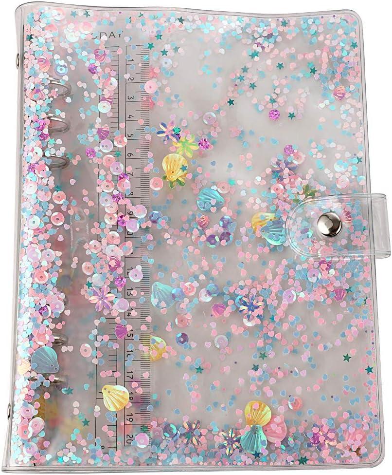 SICCOMA A5 6-Ring Loose Leaf Binder Cover PVC Glitter A5 Planner Cover Notebook Binder Refillable Notebook Shell (6.7x9.2) for Round-Ring Planner Pages (Inner Paper Not Included)