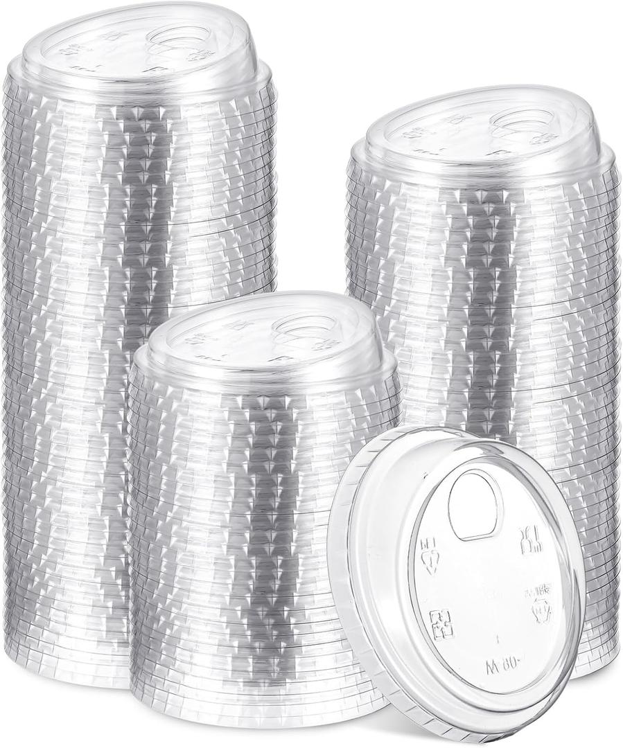 100 Count 90mm/3.5inch Strawless Sipper Lids, Clear PET Lids for Plastic Cup Disposable Cover for Cold Brew, coffee, beer, cocktail, wine or Beverage Cups