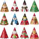 Harrycle 24 Pcs Christmas Party Hats Paper Xmas Tree Reindeer Santa Snowman Elf Cone Hat Christmas Photo Props Party Favors