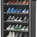 Calmootey 9 Tier Shoe Rack Organizer,Portable Shoe Shelf with Nonwoven Fabric Cover for Closet Hallway,Bedroom,Entryway,Grey