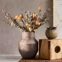 Large Ceramic Round Vase 13 Inch Rustic Ceramic Flower Vase Brown Large Terracotta for Living Room Decor Floor Home Decor Accents, Vintage Pottery