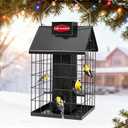 Kingsyard Squirrel Proof Caged Bird Feeder for Outdoor Hanging - Weatherproof Metal Mesh Tube Finch Bird Feeder with 4 Ports for Nyjer/Thistle Seed, Small Birds Goldfinches, Chickadees, Black