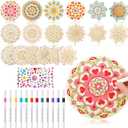 Fullhawl 31 Pcs Wooden Mandala Painting Set - 18 Unfinished Wood Cutouts, 12 Markers, 1 Gem Stickers for Adults DIY Crafts, Christmas, Back to School Gift,Wedding, Home Decors(Retro Style)