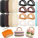 AOZUO 8+16 Pcs Bag Bases for Crochet with D Shape Purse Handles and 2 Pcs Crochet Hooks for Bag Making, 4 Colors Leather Purse Oval Bottoms for Crocheting DIY Bags Knitting