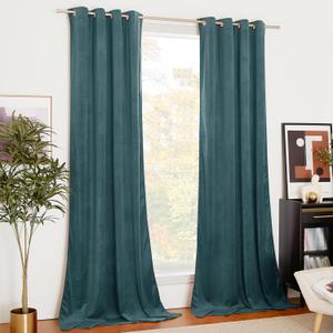 NICETOWN Greyish Blue Velvet Curtains - 108 Inch Long, Insulated Drapes for Patio, Solid Heavy Matt, Extra Long Window Treatments for Cinema, Theater (2 Panels)