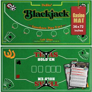 Gamie Double Sided Felt Casino Mat, 36 x 72 for Blackjack & Texas Holdem Poker, 2-in-1 Texas Holdem Poker Mat & Blackjack Mat, Professional Grade Poker Tabletop Mat with Instructions Booklet