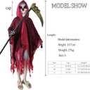 Grim Reaper Costume Kids,Scary Halloween Costumes for Boys Girls, LED Mask,Hooded Cloak,Scythe,Gloves Included (Large, Black)
