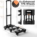 Folding Hand Truck 500lbs, Portable Heavy Duty Dolly Cart, 6 Wheels Collapsible Luggage Cart with 2 Elastic Ropes - Compact Trolley Cart for Easy Moving - Ideal Hand Cart for Travel and More (1.70, Black)