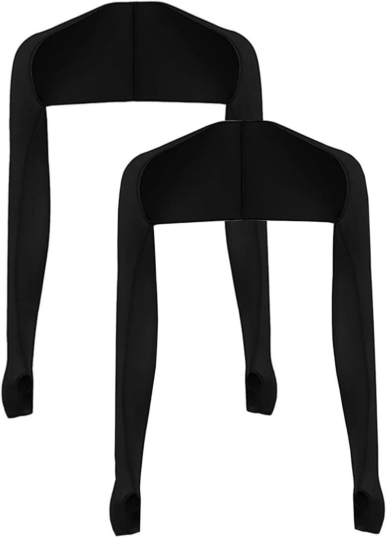 Cool Shawl Arm Covers 2-Pack Sun Protection with Finger Holes UV Protection Arm Covers for Golf (Black)
