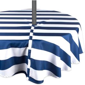 DII Cabana Stripe Outdoor Zippered Tabletop Collection, Stain/Wrinkle Resistant & Waterproof, 52" Round, Nautical Blue
