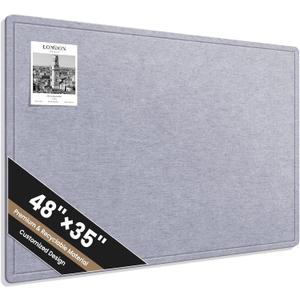 Large Bulletin Board, 48 X 35 Inches Felt Cork Board with 40 Pushpins, Foldable Felt Notice Pin Board Photo Display Board with Self-Adhesive Tape for Office Home School (Light Gray, 48x35 inch)