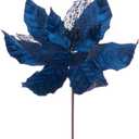 Vickerman 11" Midnight Blue Velvet and Glitter Mesh Poinsettia Flower on Stem, 6 per Bag.