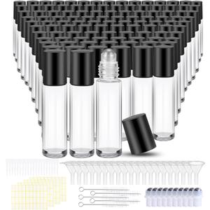 150 Pcs Essential Oil Roller Bottles 10 ml Leakproof Empty Glass Roll on Bottles with Stainless Steel Roller Balls with 20 Funnels 20 Droppers for Travel Perfume Essential Oil (Clear)