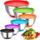 TeamFar Mixing Bowls, Stainless Steel Mixing Bowls with Lids, Nesting Salad Bowls with Air-tight Lids & Non-slip Bottom, Dishwasher Safe & Stackable, Set of 6-4.6/2.6/2 / 1.5/1 / 0.7 Qt