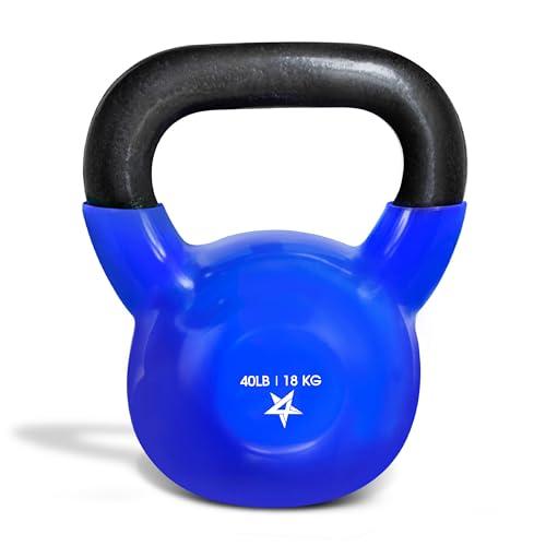 Yes4All Kettlebell, 40 lb Vinyl Coated Cast Iron Strength Training Kettlebells for Home Gym Exercises, Heavy Weights Gym, Fitness, Full Body Workout Equipment, Push up, Grip, Strength Training - Blue