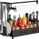 Grill Caddy for Outdoor Grill with High-Strength Paper Towel Holder, BBQ Caddy for Camping Accessories, Condiment Storage Holder with 8 Hooks for Cooking, RV, Outdoor Gifts, Tailgate Essentials