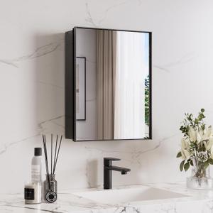 TokeShimi 14 x 18 in Black Medicine Cabinet Mirror, Adjustable Shelves