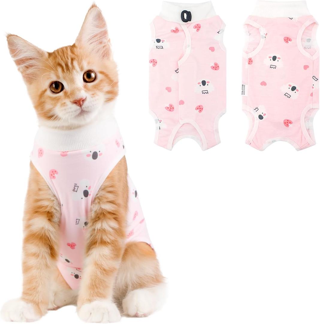 Cat Recovery Suit Female, Breathable Cat Onesie After Surgery Female for Abdominal Wounds or Skin Diseases, Surgery Recovery Suit Kitten Onesie After Spay Wear Anti Licking (Small, Koala)