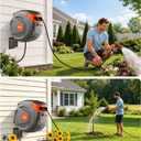 100FT Retractable Garden Hose Reel 1/2 Inch, Wall Mounted Heavy Duty Water Hose with Auto-Lock, Slow Return, 180° Swivel Bracket & 9-Pattern Spray Nozzle, UV Resistant Outdoor Hose Storage System