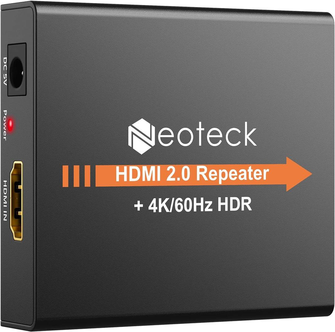 Neoteck HDMI 2.0 Repeater 4K 2160P 3D HDMI Signal Amplifier Repeater Boost Up to 196ft Transmission Distance Mini Size Metal Shell for PC DVD Sky HD Box PS3 PS4 Satellite Box