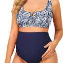 Zando High Waist Maternity Swimsuit Two Piece Pregnancy Swimwear Bikini Bathing Suits for Women Maternity Swimsuits L, Daisy Blue
