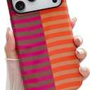Skyseaco for iPhone 17 Pro Case Cute Aesthetic Horizontal Striped Phone Case for Women Girl Shockproof Slim TPU and Hard PC Protective Cover 6.3 inch 2025 - Orange and Pink