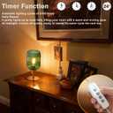 Mid Century Glass Table Lamp,Dimmable Desk Lamp,LED Bulb Included,Timer Build-In,Green Ribbed Glass
