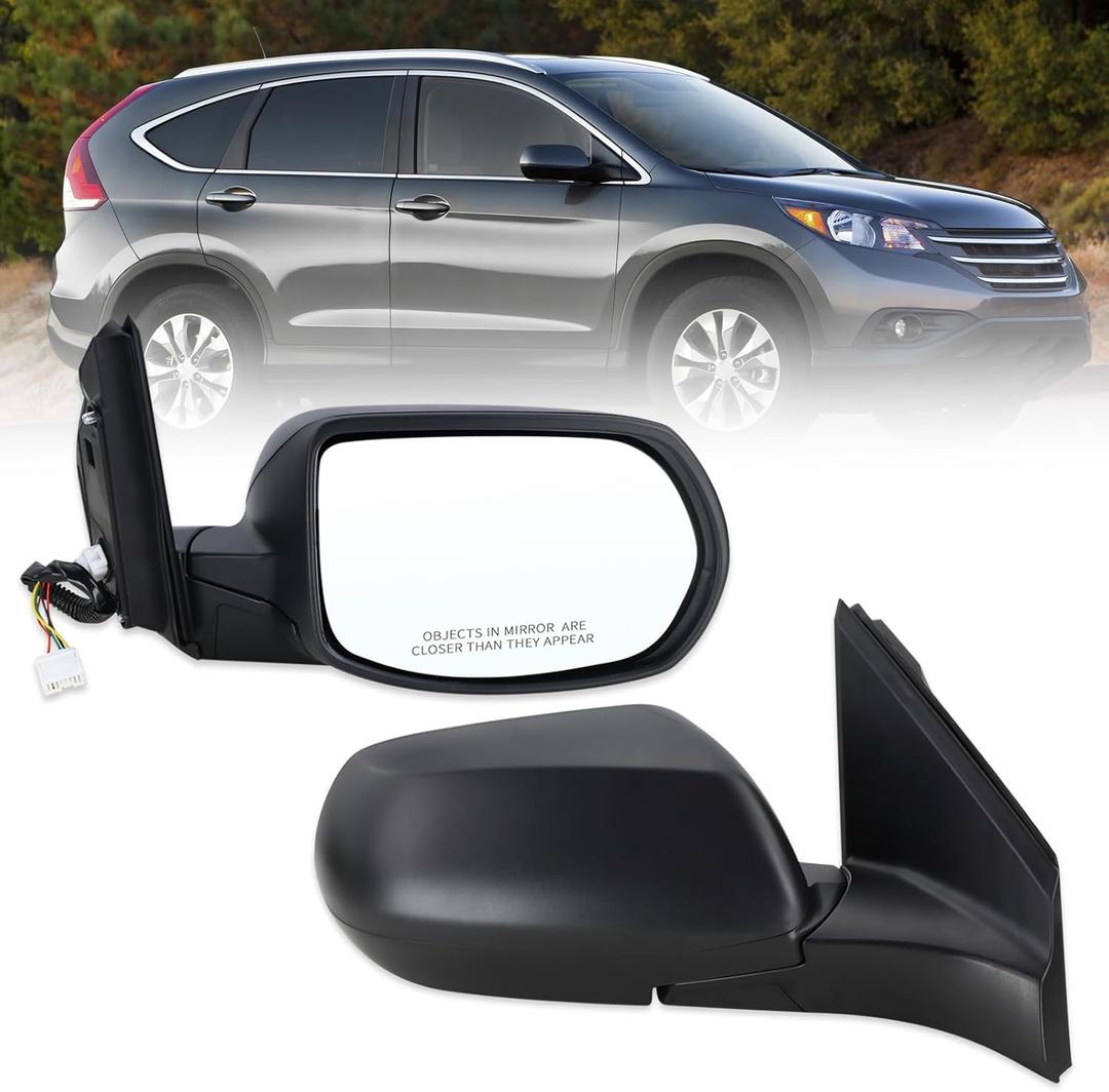 Right Passenger Side Door Mirror Compatible With 2012 2013 2014 2015 2016 Honda CRV CR-V With Manual Folding Power Glass Heated Black Replace#76208-T0A-A21(5Pins)