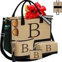 Monogrammed Tote Bags, 4Pcs Birthday Gifts for Women Initial Personalized Jute Tote Bags for Her Female Sister Mom