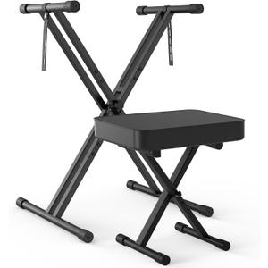 GLEAM Keyboard Stand and Bench Set, Double X Style Digital Piano Stand Height from 19" to 38", Heavy Density Foam Padded Stool from 14" to 18" Black