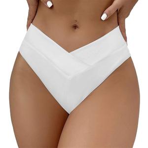 Women's V Cut Bikini Bottom High Waisted Twist Front Bikini Swimsuit Ribbed High Leg Cross Over Bathing Suit Bottoms, M