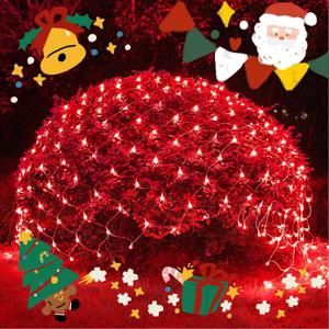 JMEXSUSS 200 LED Red Christmas Net Lights, 9.8ft x 6.6ft Connectable Christmas Bush Lights with Remote, 8 Modes Plug in Net Light Outdoor Mesh Light Waterproof for Tree, Yard, Fence Decoration