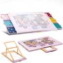 Tektalk Flannelette Covered Jigsaw Puzzle Table with Integrated Adjustable Stand & Cover, 3-Tilting-Angle Wooden Plateau Portable Puzzle Board with 6 Sorting Drawers, for Up to 1500 Pieces (Purple), 36.6 x 25 inches