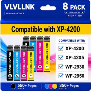 Remanufactured Replacement for Epson 232XL Ink Cartridge Combo Pack | Compatible for 232 XL Ink Works with XP-4200 XP-4205 Workforce WF-2930 WF-2950 (8 Pack, 2 Black 2 Cyan 2 Magenta 2 Yellow)