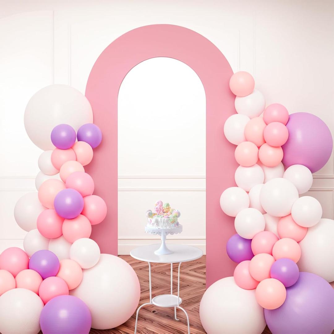 Babenest 7.2Ft Spandex Open Arch Backdrop, Fitted Double-Sided U-Shaped Wedding Arch Cover, Round Top Chiara Stand for Ceremony Baby Shower Birthday Party Decoration (Dusty Pink)