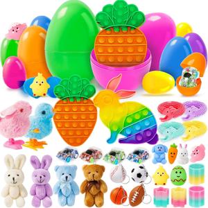 Jumlys 30 Pack Prefilled Easter Eggs with Toys, Mix 4 Sizes Surprise Plastic Easter Eggs with Toys Inside, Perfect for Easter Egg Hunt , Basket Stuffers and Party Favors