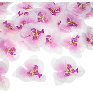 PATIKIL 3.9" Artificial Orchid Flower Heads, 40 Pack Silk Phalaenopsis Fake Butterfly Orchid Heads for Wedding Floral Bouquet Decor DIY Craft Making, White Purple