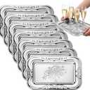LemonRoad 6 Pack Silver Serving Trays 13.8 x 8.7 Inch Stainless Steel Dinner Trays Engraved Mirror Decorative Tray Silver Platters for Whiskey Charcuterie Snacks Desserts Fruits