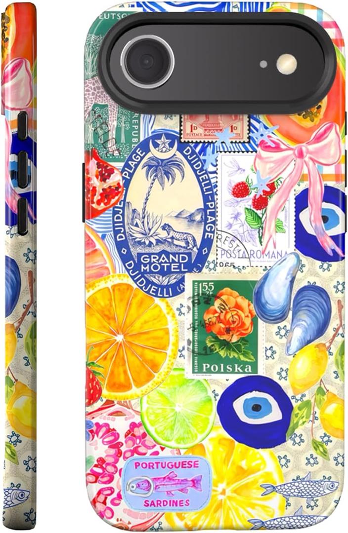 Compatible with iPhone Air Case 6.5, Cute Patterns Shockproof Protective Aesthetic Phone Case with Stylish Designs for Women Girl, Fruit Lemon European Summer Collage