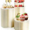 YABORAS Cylinder Pedestal Stands Set of 4, Foldable Cardboard Cylinder Pedestal for Party Dessert Cake Table Display Pillars for Wedding, Birthday, Banquet, Baby Shower Parties Decor