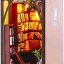 DIY Book Nook Kit with LED Lights, 3D Wooden Puzzle Bookshelf Insert & Dollhouse Decor, Creative Model Building Kit with Furniture for Home Desk, Library, or as Bookends