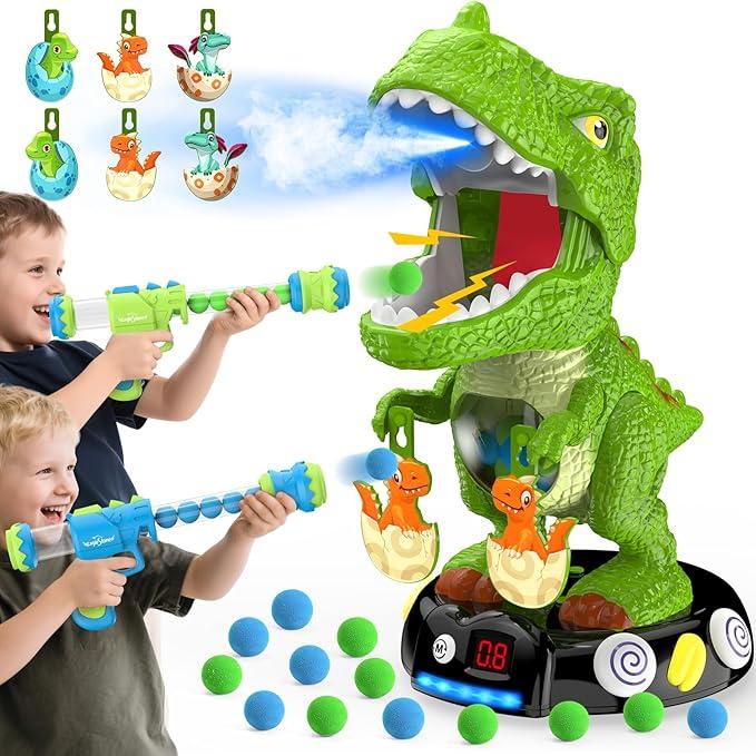 EagleStone Moving Dinosaur Shooting Toys for Kids 57, Electronic TRex Shoot Target Game with Mist Spray, LED Score, Roar & Light, 3Pair Dino Target, Birthday Gifts for 5 6 7 8 9 Year Old Boys Girls
