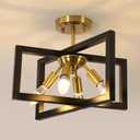DELIPOP 4-Light Flush Mount Ceiling Light, Farmhouse Gold Square Metal Frame Light Fixtures Ceiling Chandelier for Kitchen, Dining Room, Entryway, Hallway, Island